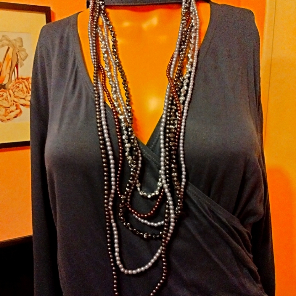 Multiple Strands of Blue Simulated pearl necklace